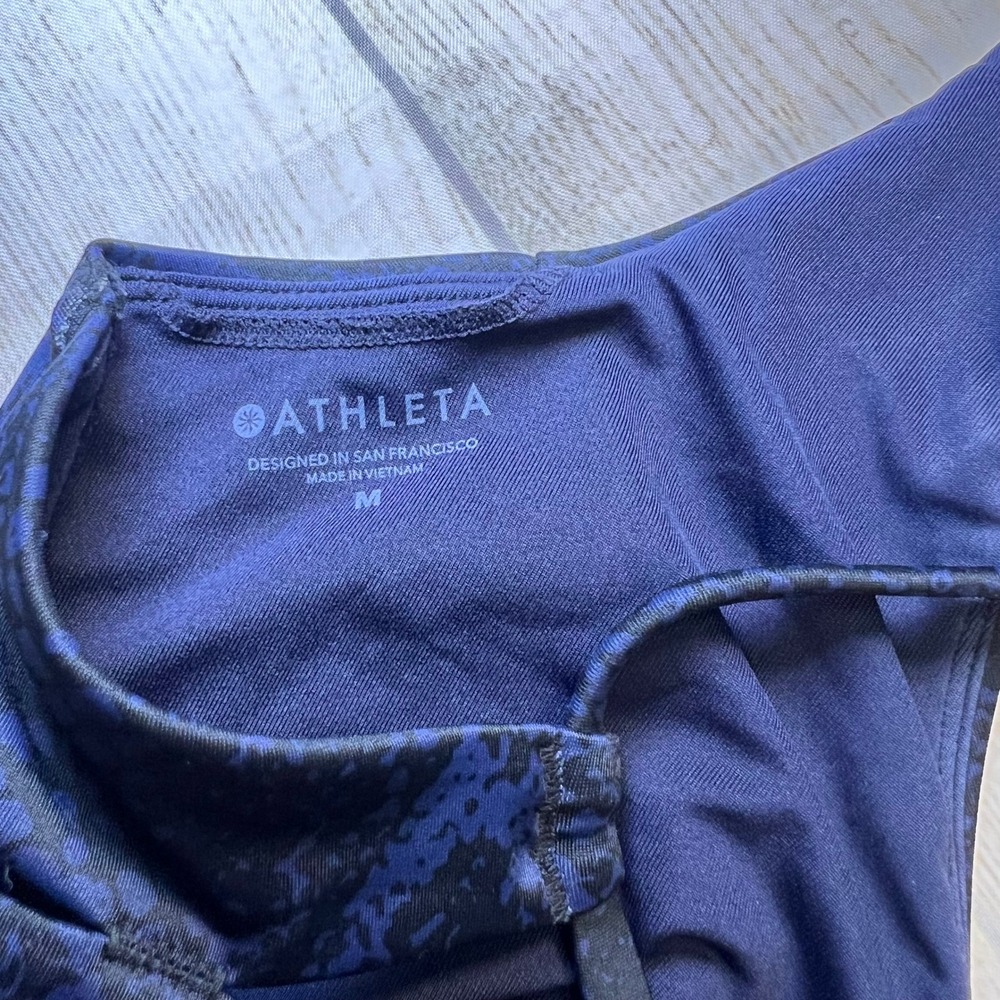 Athleta D-DD Snake Triangle Bikini Top Medium Navy Blue Lace Up Back Swimwear - Picture 5 of 7